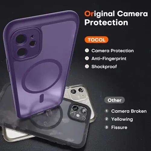TOCOL для чехла iPhone 11, совместимый с Magsafe, полная защита камеры, встроенные магниты, защита от падений, полупрозрачный матовый чехол для телефона для iPhone 11, 6,1 дюйма (ночной фиолетовый) - 5