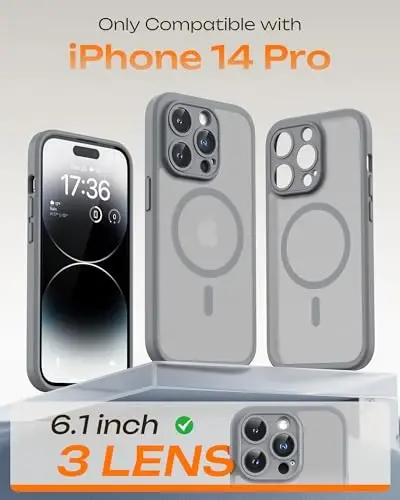 TOCOL для чехла Phone 14 Pro, совместимый с зарядным устройством Magsafe, полная защита камеры, защита от падений, полупрозрачный матовый чехол для iPhone 14 Pro, 6,1 дюйма (серый) - TOCOL (1)