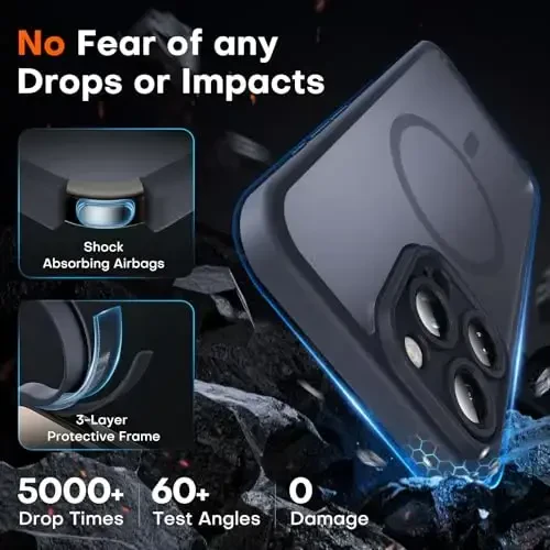 TOCOL для iPhone 16 Pro Max, совместимый с Magsafe, полная защита камеры, защита от падений, магнитный полупрозрачный матовый бампер для телефона для 16 Pro Max 6,9 дюйма (черный) - 3