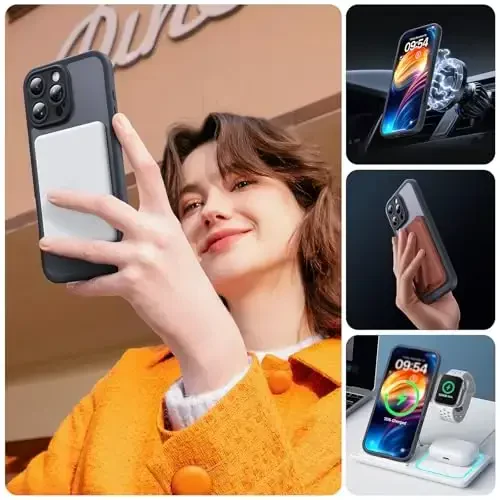 TOCOL для iPhone 16 Pro Max, совместимый с Magsafe, полная защита камеры, защита от падений, магнитный полупрозрачный матовый бампер для телефона для 16 Pro Max 6,9 дюйма (черный) - 5