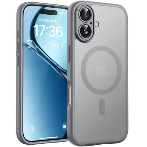 TOCOL для iPhone 17 Case, полная защита камеры, встроенное магнитное кольцо, совместимо с зарядным устройством Magsafe, защита от падений, полупрозрачный матовый чехол для iPhone 17 6,3 дюйма (серый) 