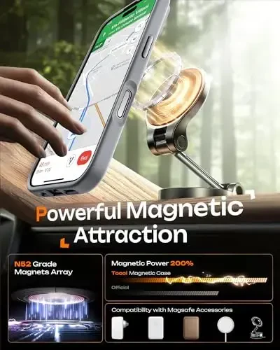 TOCOL для iPhone 17 Case, полная защита камеры, встроенное магнитное кольцо, совместимо с зарядным устройством Magsafe, защита от падений, полупрозрачный матовый чехол для iPhone 17 6,3 дюйма (серый) - 4