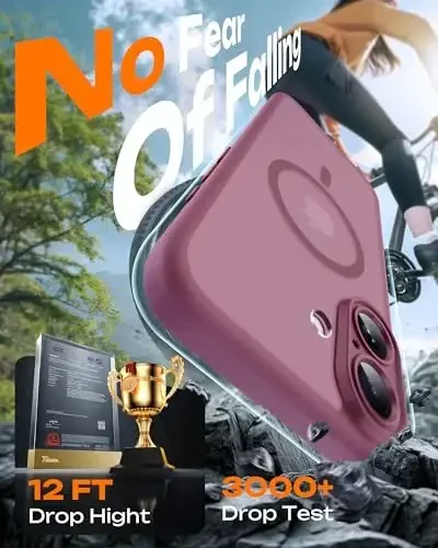 TOCOL для iPhone 17, полная защита камеры, встроенное магнитное кольцо, совместимо с зарядкой Magsafe, защита от падений, полупрозрачный матовый чехол для iPhone 17 6,3 дюйма (слива) - 5