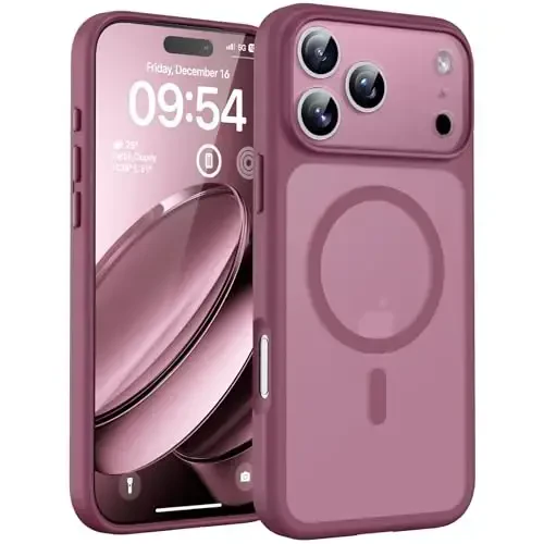 TOCOL для iPhone 17 Pro Max, полная защита камеры, встроенное магнитное кольцо, совместимость с зарядным устройством Magsafe, полупрозрачный матовый чехол для iPhone 17 ProMax 6,9 дюйма (слива) - 1