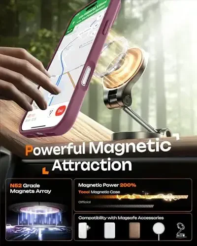 TOCOL для iPhone 17 Pro Max, полная защита камеры, встроенное магнитное кольцо, совместимость с зарядным устройством Magsafe, полупрозрачный матовый чехол для iPhone 17 ProMax 6,9 дюйма (слива) - 5