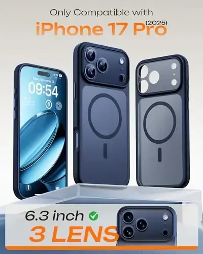 TOCOL для iPhone 17 Pro, полная защита камеры, встроенное магнитное кольцо, совместимость с зарядкой Magsafe, защита от падений, полупрозрачный матовый чехол для iPhone 17 Pro 6,3 дюйма (альпийский зеленый) - 2