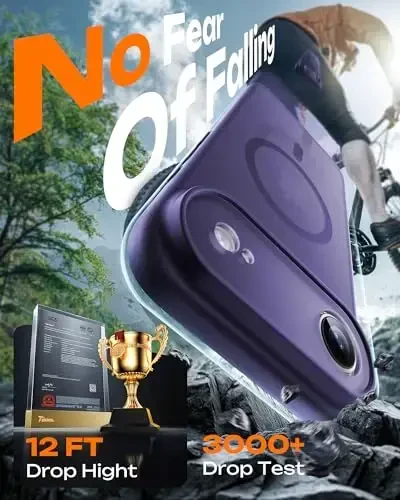 TOCOL для iPhone Air Case, полная защита камеры, встроенное магнитное кольцо, совместимость с зарядным устройством Magsafe, защита от падений, полупрозрачный матовый чехол для iPhone 17 Air 6.5 дюймов (фиолетовый 