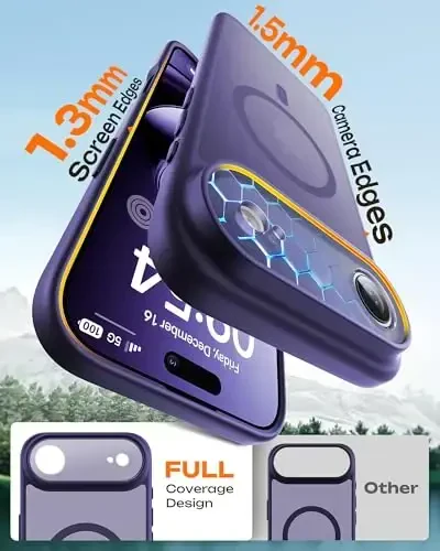 TOCOL для iPhone Air Case, полная защита камеры, встроенное магнитное кольцо, совместимость с зарядным устройством Magsafe, защита от падений, полупрозрачный матовый чехол для iPhone 17 Air 6.5 дюймов (фиолетовый 