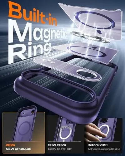 TOCOL для iPhone Air Case, полная защита камеры, встроенное магнитное кольцо, совместимость с зарядным устройством Magsafe, защита от падений, полупрозрачный матовый чехол для iPhone 17 Air 6.5 дюймов (фиолетовый 