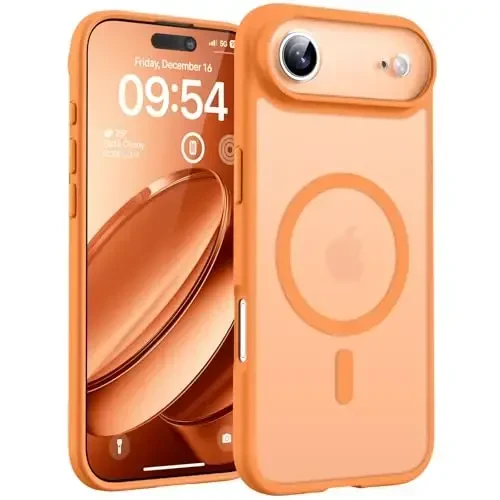 TOCOL для iPhone Air Case, полная защита камеры, встроенное магнитное кольцо, совместимость с зарядным устройством Magsafe, защита от падений, полупрозрачный матовый чехол для iPhone 17 Air 6.5 дюймов (оранжевый) - TOCOL