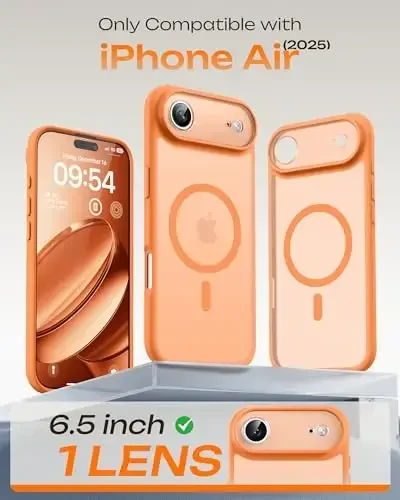 TOCOL для iPhone Air Case, полная защита камеры, встроенное магнитное кольцо, совместимость с зарядным устройством Magsafe, защита от падений, полупрозрачный матовый чехол для iPhone 17 Air 6.5 дюймов (оранжевый) - 5