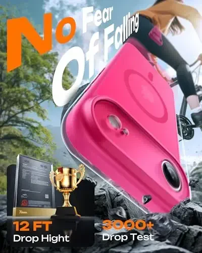 TOCOL для iPhone Air Case, полная защита камеры, встроенное магнитное кольцо, совместимость с зарядным устройством Magsafe, защита от падений, полупрозрачный матовый чехол для телефона iPhone 17 Air 6,5 дюйма (ярко-розовый) - 3