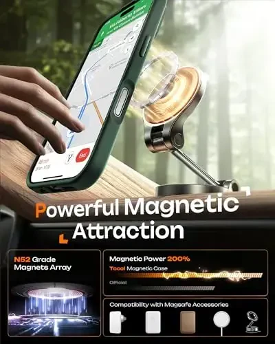 TOCOL для Phone 17, чехол с полной защитой камеры, встроенное магнитное кольцо, совместим с зарядкой Magsafe, защита от падений, полупрозрачный матовый чехол для Phone 17 6.3 дюйма (альпийский зеленый) - 4