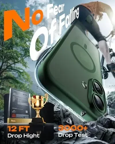 TOCOL для Phone 17, чехол с полной защитой камеры, встроенное магнитное кольцо, совместим с зарядкой Magsafe, защита от падений, полупрозрачный матовый чехол для Phone 17 6.3 дюйма (альпийский зеленый) - 5