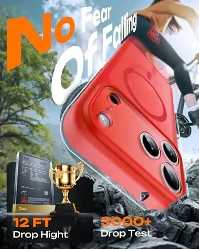 TOCOL для Phone 17 Pro, полная защита камеры, встроенное магнитное кольцо, совместимо с зарядным устройством Magsafe, защита от падений, полупрозрачный матовый чехол для Phone 17 Pro 6.3 дюйма (красный) - 6
