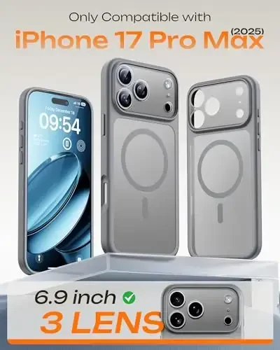 TOCOL for 17 Pro Max Case, Full Camera Protection, Built-in Magnetic Ring, Compatible with Magsafe Charger, Translucent Matte Phone Case for 17 ProMax 6.9 inch (Gray) - 2