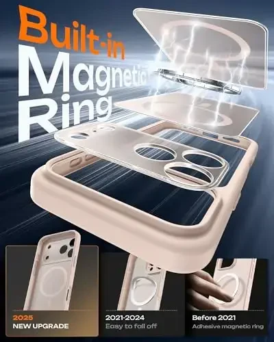 TOCOL for 17 ProMax Case, Full Camera Protection, Built-in Magnetic Ring, Magsafe Charger bilan mos, 17 ProMax 6.9 dyuym uchun yarim shaffof matli telefon g'ilofi (Cho'l) - 4