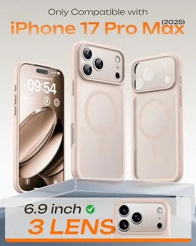 TOCOL for 17 ProMax Case, Full Camera Protection, Built-in Magnetic Ring, Magsafe Charger bilan mos, 17 ProMax 6.9 dyuym uchun yarim shaffof matli telefon g'ilofi (Cho'l) - 2