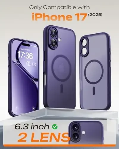 TOCOL for 17Case, Full Camera Protection, Built-in Magnetic Ring, Compatible with Magsafe Charger, Drop Protection, Translucent Matte Phone Case for 17 6.3 inch (Midnight Purple) - 2