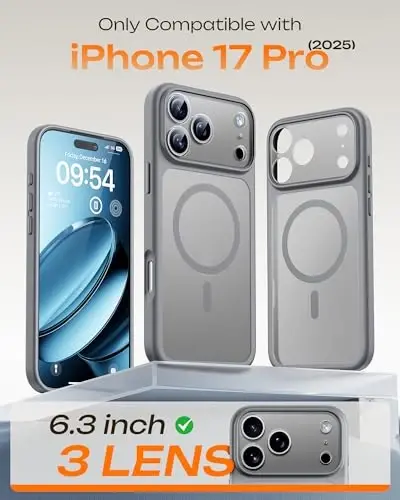 TOCOL for 17Pro Case, Full Camera Protection, Built-in Magnetic Ring, Compatible with Magsafe Charger, Drop Protection, Translucent Matte Phone Case for 17 Pro 6.3 inch (Gray) - 2