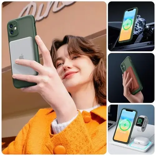 TOCOL for iPhone 11 Case, Compatible with MagSafe, Alpine Green | Built-in Magnets, Full Camera & Military-Grade Protection, Anti-Slip Shockproof Translucent Matte Back Phone Cover - 6