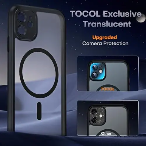 TOCOL for iPhone 11 Case, Compatible with MagSafe, Black | Built-in Magnets, Full Camera & Military-Grade Protection, Anti-Slip Shockproof Translucent Matte Back Phone Cover - 6