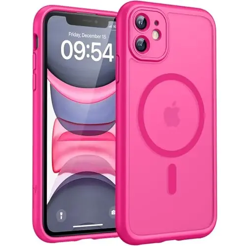 TOCOL for iPhone 11 Case, Compatible with Magsafe, Full Camera Protection, Built-in Magnets, Drop Protection, Translucent Matte Phone Case for iPhone 11 6.1 inch (Hot Pink) 