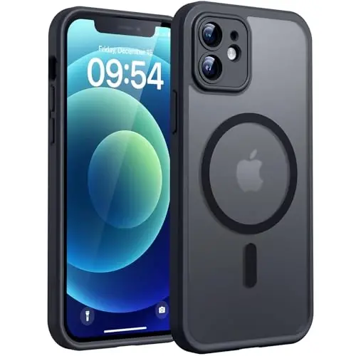 TOCOL for iPhone 12 Case, Compatible with Magsafe, Full Camera Protection, Built-in Magnetic Ring, Translucent Matte Phone Case for iPhone 12 6.1 inch (Black) 