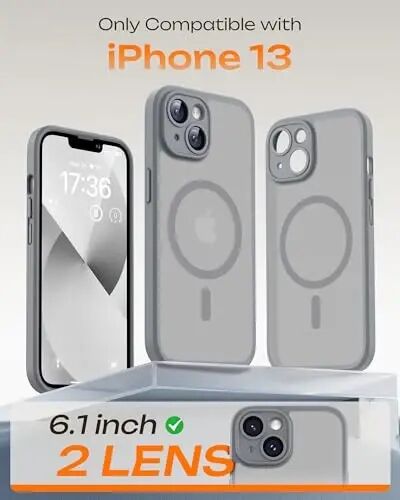 TOCOL for iPhone 13 Case, Compatible with MagSafe, Gray | Built-in Magnets, Full Camera & Military-Grade Protection, Anti-Slip Shockproof Translucent Matte Back Phone Cover - 2