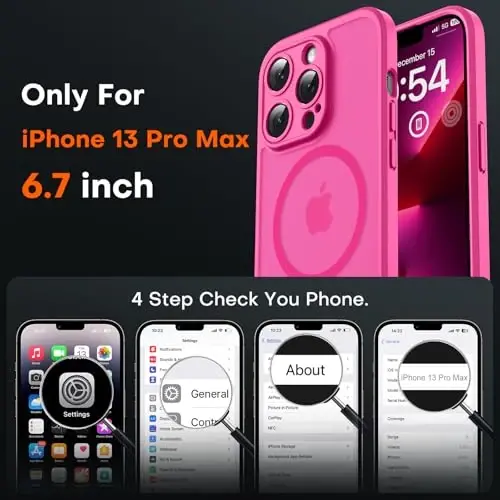 TOCOL for iPhone 13 Pro Max Case, Compatible with Magsafe Charger, Full Camera Protection, Translucent Matte for iPhone 13 Pro Max iPhone Case 6.7 inch (Hot Pink) - 2
