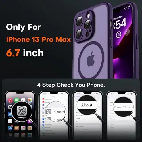 TOCOL for iPhone 13 Pro Max Case, Compatible with Magsafe Charger, Full Camera Protection, Translucent Matte for iPhone 13 Pro Max iPhone Case 6.7 inch (Midnight Purple) - 2
