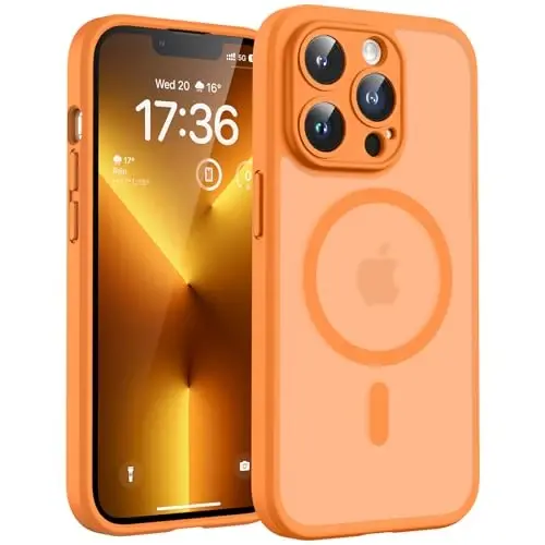TOCOL for iPhone 13 Pro Max Case, Compatible with Magsafe Charger, Full Camera Protection, Translucent Matte for iPhone 13 Pro Max iPhone Case 6.7 inch (Orange) 