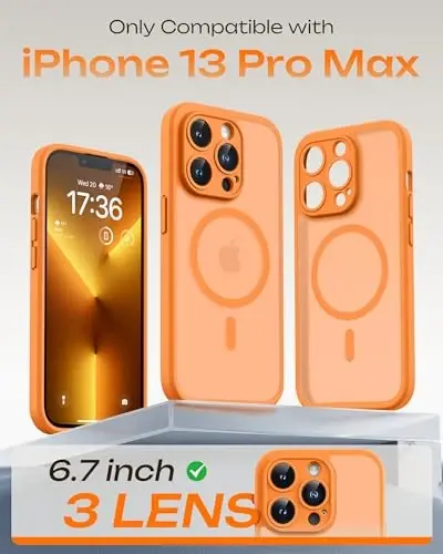 TOCOL for iPhone 13 Pro Max Case, Compatible with Magsafe Charger, Full Camera Protection, Translucent Matte for iPhone 13 Pro Max iPhone Case 6.7 inch (Orange) - 2