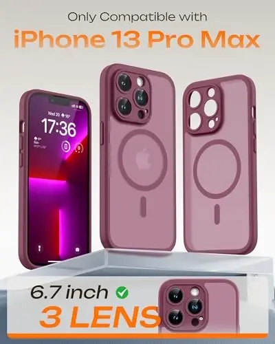 TOCOL for iPhone 13 Pro Max Case, Compatible with Magsafe Charger, Full Camera Protection, Translucent Matte for iPhone 13 Pro Max iPhone Case 6.7 inch (Plum) - 2