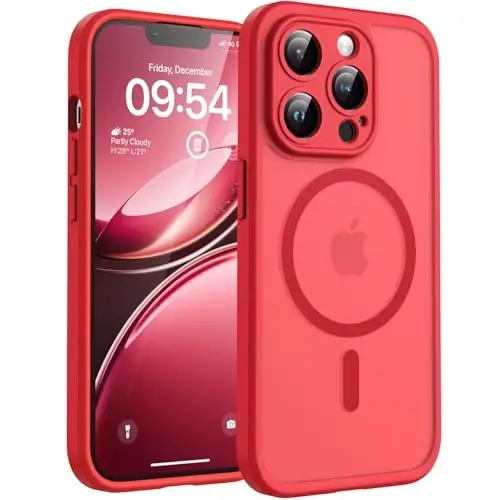 TOCOL for iPhone 13 Pro Max Case, Compatible with Magsafe Charger, Full Camera Protection, Translucent Matte for iPhone 13 Pro Max iPhone Case 6.7 inch (Red) 