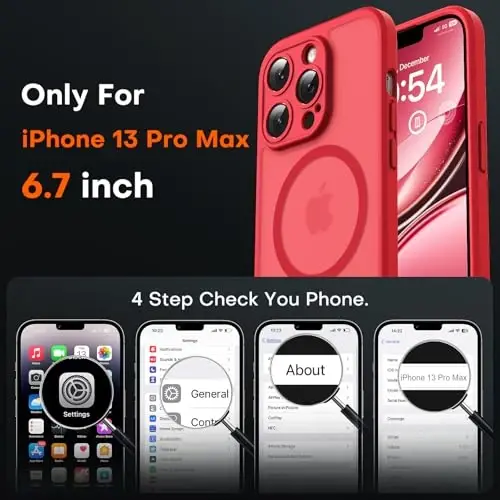 TOCOL for iPhone 13 Pro Max Case, Compatible with Magsafe Charger, Full Camera Protection, Translucent Matte for iPhone 13 Pro Max iPhone Case 6.7 inch (Red) - 2