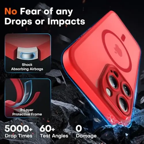TOCOL for iPhone 13 Pro Max Case, Compatible with Magsafe Charger, Full Camera Protection, Translucent Matte for iPhone 13 Pro Max iPhone Case 6.7 inch (Red) - 4