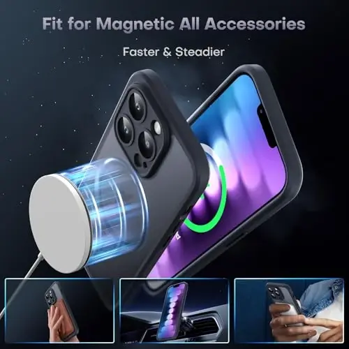 TOCOL for iPhone 13 Pro Max Case, Compatible with Magsafe, Full Camera Protection, Built-in Magnetic Ring, Translucent Matte Phone Case for iPhone 13 Pro Max 6.7 inch (Black) - 4