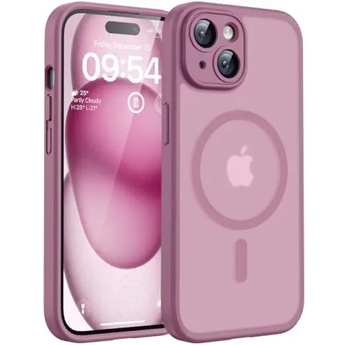 TOCOL for iPhone 15 Case, Compatible with Magsafe, Full Camera Protection, Built-in Magnetic Ring, Drop Protection, Translucent Matte Phone Case for iPhone 15 6.1 inch (Lilac Purple) 