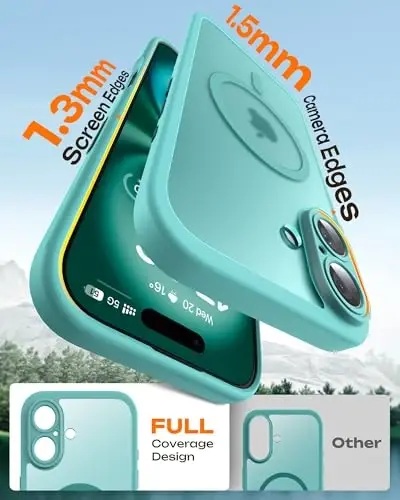 TOCOL for iPhone 16 Case, Compatible with MagSafe, Teal | Built-in Magnets, Full Camera & Military-Grade Protection, Anti-Slip Shockproof Translucent Matte Back Phone Cover - 6