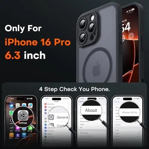 TOCOL for iPhone 16 Pro Case with Camera Control Capture Button, Compatible with Magsafe Charger, Built-in Magnetic Ring, Translucent Matte Phone Case for iPhone 16 Pro 6.3 inch (Key Black) - 2