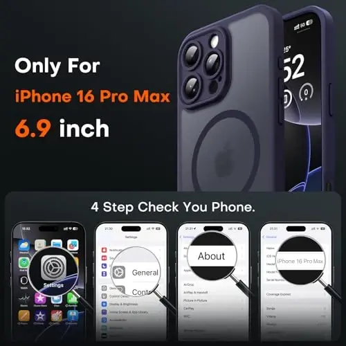 TOCOL for iPhone 16 Pro Max Phone Case Compatible with Magsafe Full Camera Protection Drop Protection Magnetic Translucent Matte Back Bumper Phone Case for 16 Pro Max 6.9-Inch (Midnight Purple) - TOCOL (1)