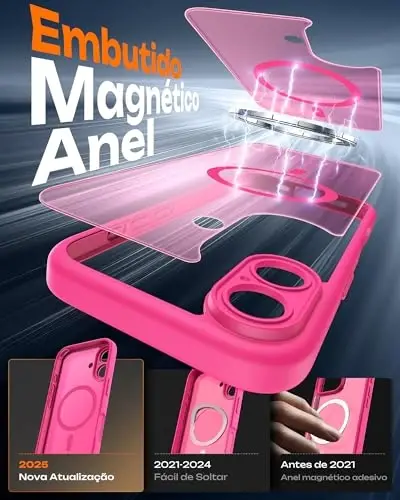 TOCOL for iPhone 17 Case, Full Camera Protection, Built-in Magnetic Ring, Compatible with Magsafe Charger, Drop Protection, Translucent Matte Phone Case for iPhone 17 6.3 inch (Hot Pink) - 2