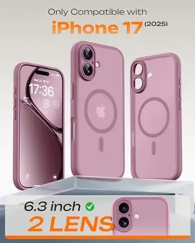 TOCOL for iPhone 17 Case, Full Camera Protection, Built-in Magnetic Ring, Compatible with Magsafe Charger, Drop Protection, Translucent Matte Phone Case for iPhone 17 6.3 inch (Lilac Purple) - 2