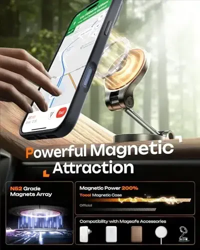 TOCOL for iPhone 17 Pro Case, Compatible with Magsafe, Full Camera Protection, Built-in Magnetic Ring, Drop Protection, Translucent Matte Phone Case for iPhone 17 Pro 6.3 inch (Black) - 5