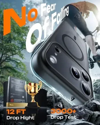 TOCOL for iPhone 17 Pro Case, Compatible with Magsafe, Full Camera Protection, Built-in Magnetic Ring, Drop Protection, Translucent Matte Phone Case for iPhone 17 Pro 6.3 inch (Black) - 6