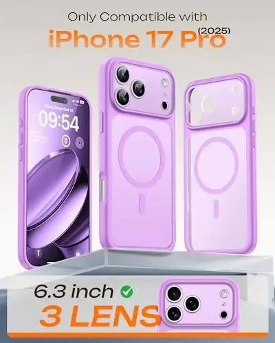 TOCOL for iPhone 17 Pro Case, Full Camera Protection, Built-in Magnetic Ring, Compatible with Magsafe Charger, Translucent Matte Phone Case for iPhone 17 Pro 6.3 inch (Midnight Purple) 