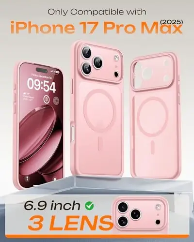 TOCOL for iPhone 17 Pro Max Case, Compatible with Magsafe Charger, Full Camera Protection, Translucent Matte for iPhone 17 Pro Max Phone Case 6.9 inch (Light Pink) - 2