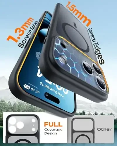 TOCOL for iPhone 17 Pro Max Case, Compatible with Magsafe, Full Camera Protection, Built-in Magnetic Ring, Translucent Matte Phone Case for iPhone 17 Pro Max 6.9 inch (Black) - 5