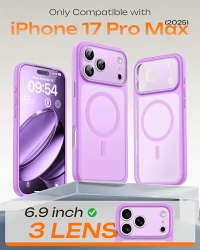 TOCOL for iPhone 17 Pro Max Case, Full Camera Protection, Built-in Magnetic Ring, Compatible with Magsafe Charger, Translucent Matte Phone Case for iPhone 17 ProMax 6.9 inch (Light Purple) - 2